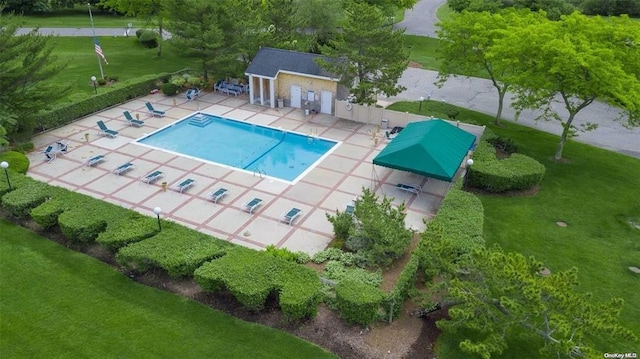 5 Pameeches Path, East Moriches, NY 11940 - community pool with a patio and an outbuilding
