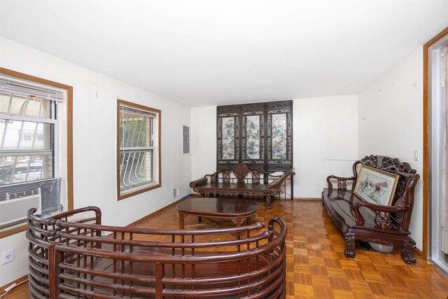 124 Herzl St, Brooklyn, NY 11212 - living area with plenty of natural light, cooling unit, and electric panel