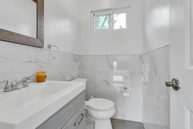 21 Buttonwood Dr, Dix Hills, NY 11746 - bathroom featuring tile walls, toilet, and vanity