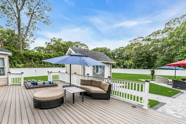 21 Buttonwood Dr, Dix Hills, NY 11746 - wooden terrace featuring an outdoor living space and view of scattered trees