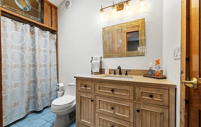 11 Gilford Ct, Melville, NY 11747 - bathroom with vanity, toilet, tile patterned flooring, and a shower with shower curtain