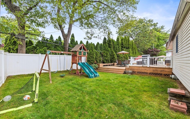 11 Gilford Ct, Melville, NY 11747 - view of yard with a playground and a wooden deck