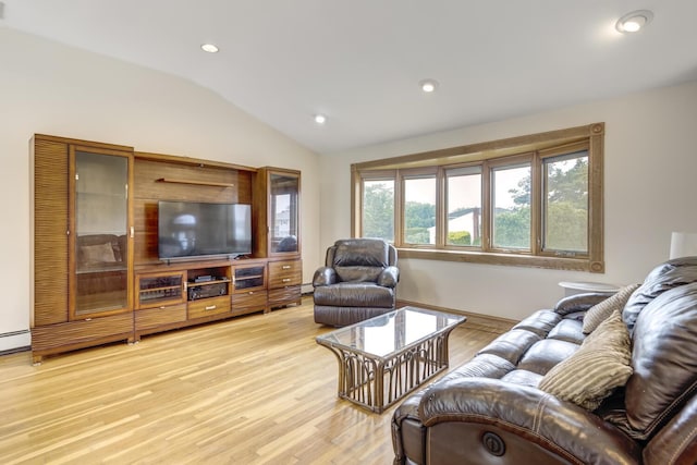 27 Suzanne Ln, Bethpage, NY 11714 - living room featuring vaulted ceiling, light wood-type flooring, and recessed lighting