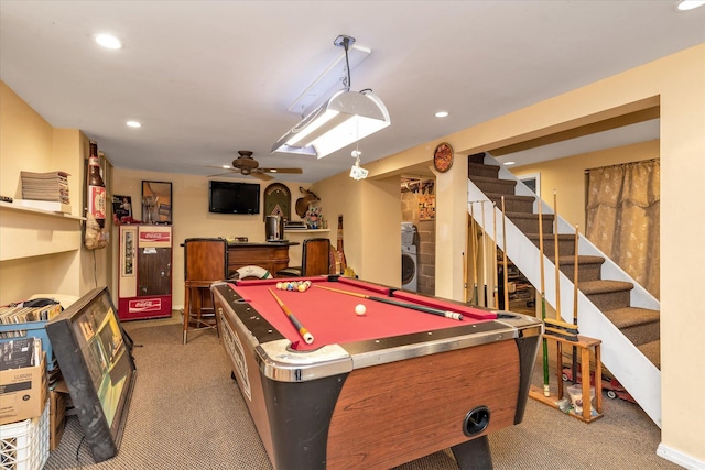 517 Birch St, West Hempstead, NY 11552 - game room featuring carpet, recessed lighting, billiards, and ceiling fan