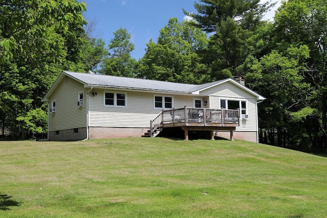 342 Bernas Rd, Cochecton, NY 12726 - back of house featuring a deck, a lawn, a chimney, and a shingled roof