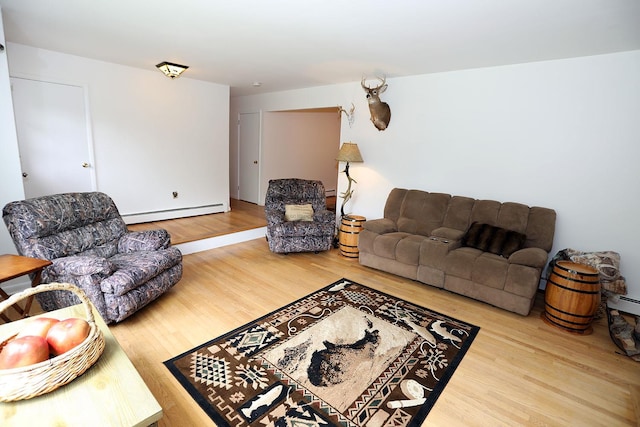 342 Bernas Rd, Cochecton, NY 12726 - living room featuring baseboard heating and wood finished floors