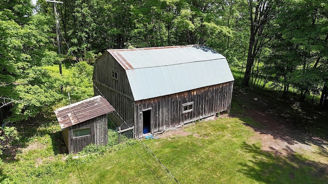 342 Bernas Rd, Cochecton, NY 12726 - view of barn featuring a yard and a wooded view