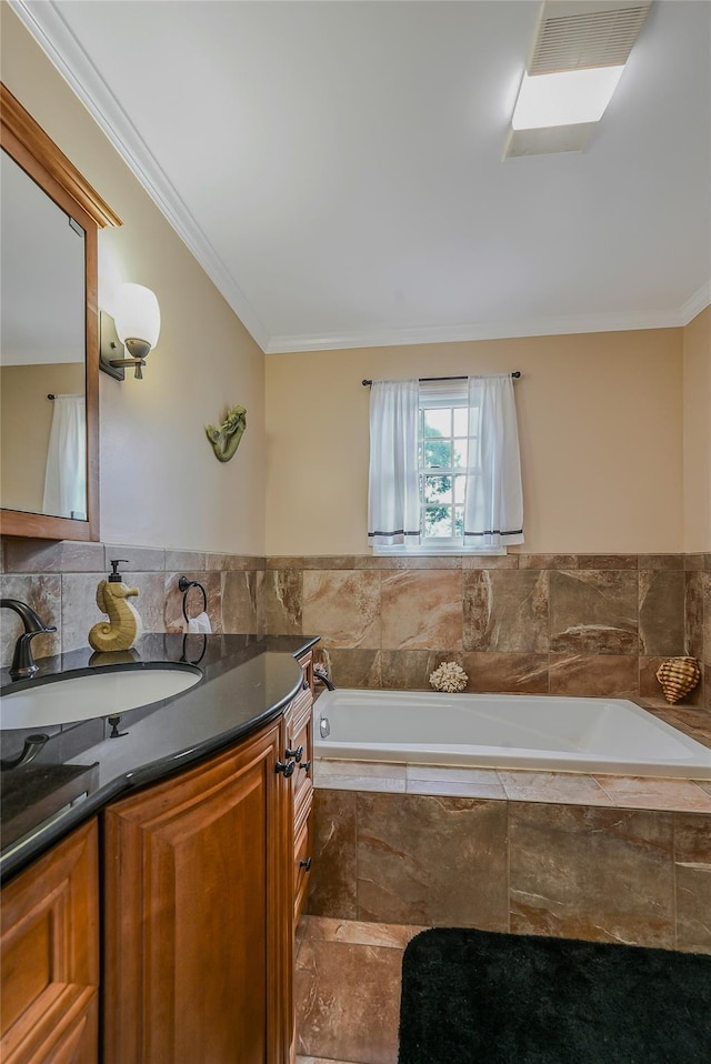16 Abbey Ln, East Setauket, NY 11733 - bathroom featuring vanity, a bath, and ornamental molding