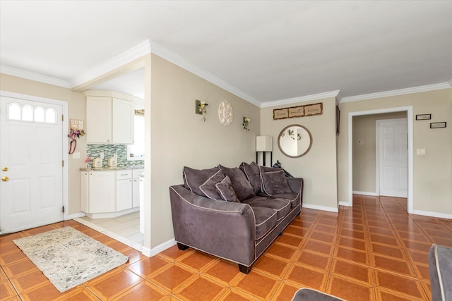 487 Sunnybrook Dr, Oceanside, NY 11572 - living area featuring ornamental molding and baseboards