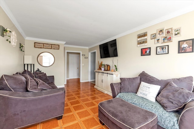 487 Sunnybrook Dr, Oceanside, NY 11572 - living area featuring ornamental molding and baseboards