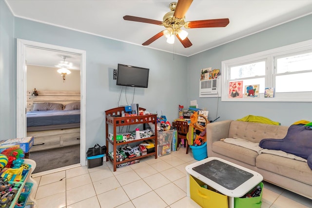 487 Sunnybrook Dr, Oceanside, NY 11572 - living area featuring a ceiling fan and light tile patterned flooring
