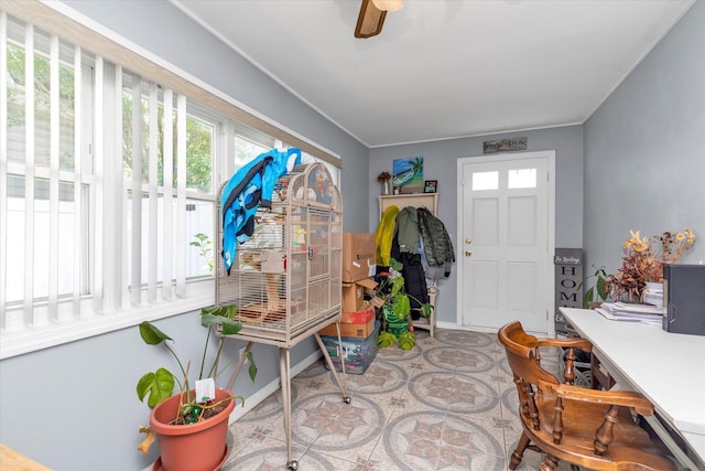 487 Sunnybrook Dr, Oceanside, NY 11572 - entryway with baseboards and a ceiling fan