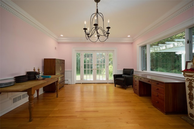 94 Cedar Ave, Poughkeepsie, NY 12603 - office featuring a chandelier, healthy amount of natural light, light wood-style flooring, crown molding, and recessed lighting