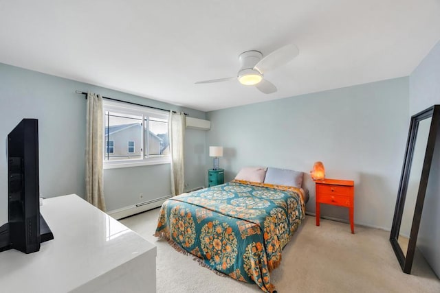86 Woodbine Dr N, Hicksville, NY 11801 - bedroom featuring light colored carpet, a baseboard radiator, and a ceiling fan