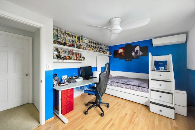 86 Woodbine Dr N, Hicksville, NY 11801 - office featuring a wall mounted AC, ceiling fan, and wood finished floors