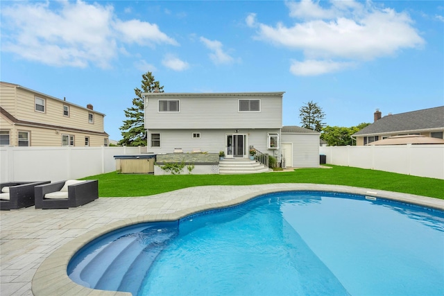 86 Woodbine Dr N, Hicksville, NY 11801 - view of pool with a hot tub, a patio area, and a fenced backyard