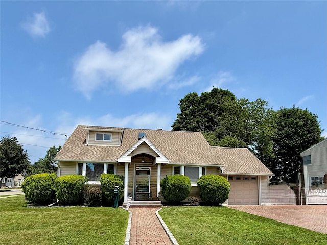 7 Ronald Ave, Hicksville, NY 11801 - view of front of property with a front yard, roof with shingles, decorative driveway, and a garage