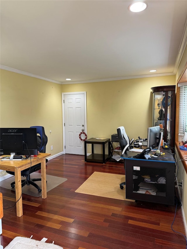 7 Ronald Ave, Hicksville, NY 11801 - office area featuring crown molding, wood finished floors, and recessed lighting