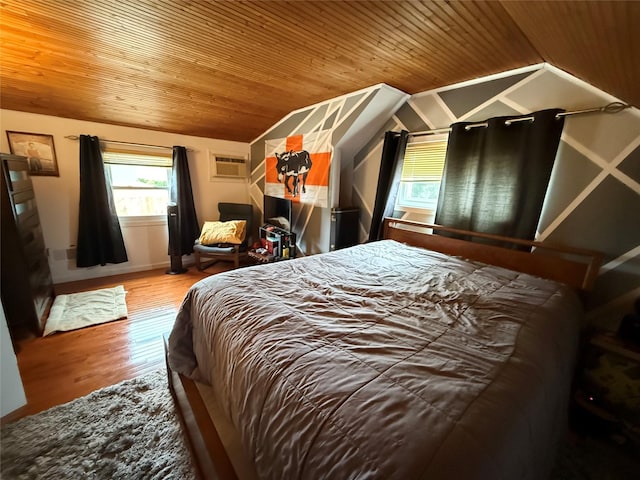 7 Ronald Ave, Hicksville, NY 11801 - bedroom with wooden ceiling, vaulted ceiling, wood finished floors, and a wall mounted AC