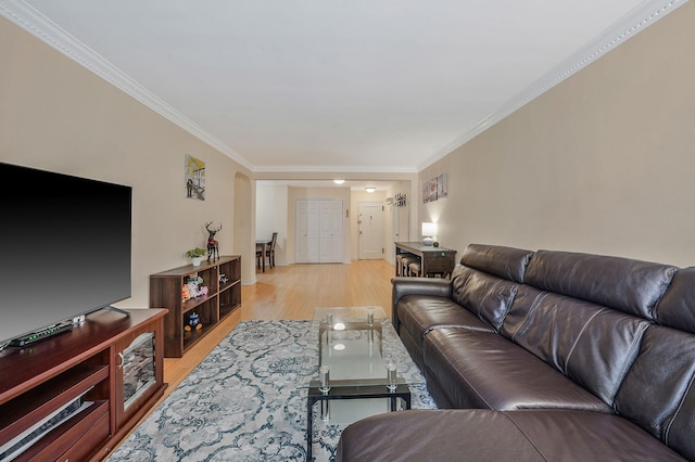 103-26 68th Ave Unit 2E, Forest Hills, NY 11375 - living room with ornamental molding, light wood-type flooring, and baseboards