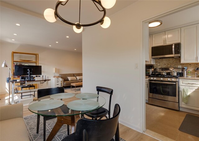 50 Brompton Unit 3K, Great Neck, NY 11021 - dining space featuring recessed lighting, ornamental molding, and baseboards