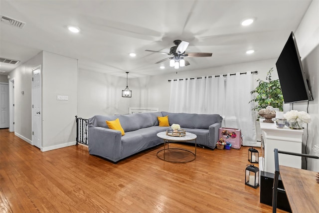 45 Maple Dr, Stony Point, NY 10980 - living area with a ceiling fan, light wood-style flooring, recessed lighting, and baseboards