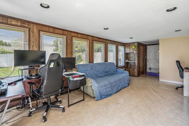 315 Fern Pl, Bethpage, NY 11714 - office area featuring wood walls, baseboards, light flooring, and recessed lighting