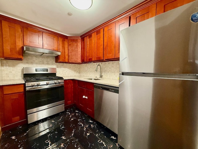41-42 College Point Blvd Unit 3E, Flushing, NY 11355 - kitchen with appliances with stainless steel finishes, under cabinet range hood, a sink, and backsplash
