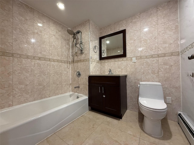 41-42 College Point Blvd Unit 3E, Flushing, NY 11355 - full bath featuring a baseboard heating unit, tile walls, tub / shower combination, toilet, and vanity
