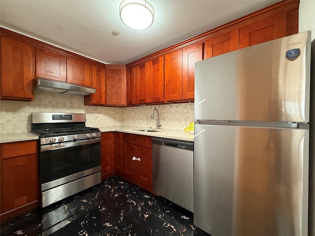 41-42 College Point Blvd Unit 3E, Flushing, NY 11355 - kitchen with appliances with stainless steel finishes, under cabinet range hood, a sink, and backsplash