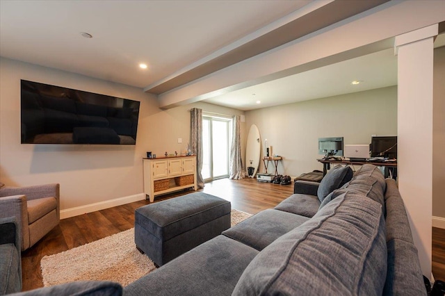 360 E Hudson St, Long Beach, NY 11561 - living area with arched walkways, wood finished floors, baseboards, and recessed lighting