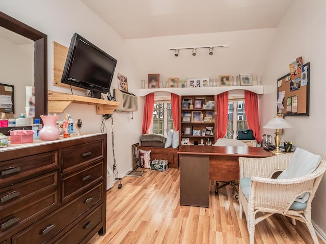 40 Mount Pleasant Rd, Yonkers, NY 10703 - office featuring track lighting, light wood-type flooring, a wall mounted air conditioner, and baseboards