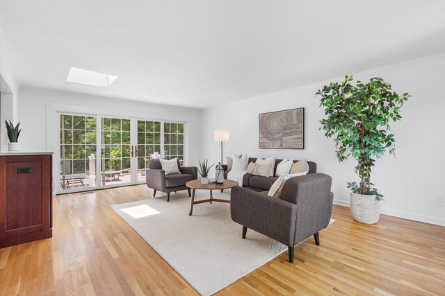 18 Halsey Pl, Valhalla, NY 10595 - living area featuring a skylight, light wood-style flooring, and french doors