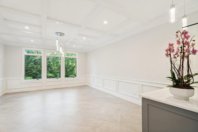 21 Arista Dr, Dix Hills, NY 11746 - unfurnished room featuring a decorative wall, recessed lighting, beam ceiling, and light tile patterned flooring