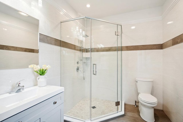 21 Arista Dr, Dix Hills, NY 11746 - full bath featuring vanity, a stall shower, and tile walls