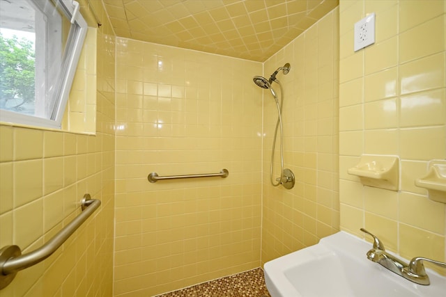 5428 65th Pl, Maspeth, NY 11378 - full bathroom featuring tile walls and tiled shower