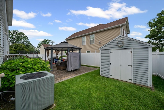 924 Otsego Ct, West Hempstead, NY 11552 - rear view of property with central air condition unit, a gazebo, and a patio area