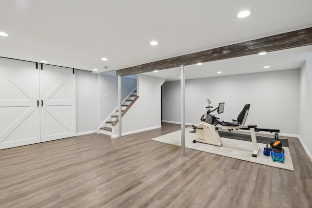 1 Highwoods Rd, Saint James, NY 11780 - workout area with wood finished floors, baseboards, and recessed lighting