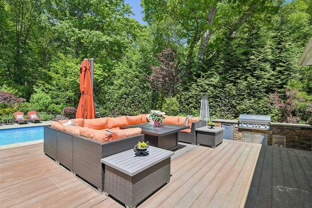1 Highwoods Rd, Saint James, NY 11780 - wooden deck featuring outdoor lounge area and an outdoor pool