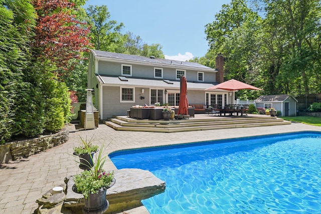 1 Highwoods Rd, Saint James, NY 11780 - outdoor pool featuring an outdoor living space, a deck, outdoor dining area, and a patio