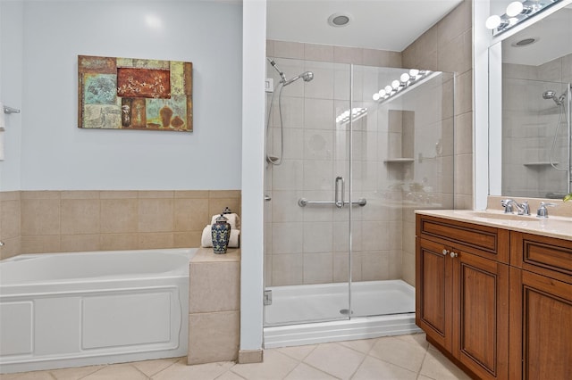 12 Miro Pl Unit 31, Port Washington, NY 11050 - full bathroom featuring a stall shower, a bath, tile patterned flooring, and vanity