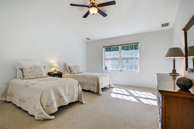 12 Miro Pl Unit 31, Port Washington, NY 11050 - bedroom featuring vaulted ceiling, carpet, and a ceiling fan