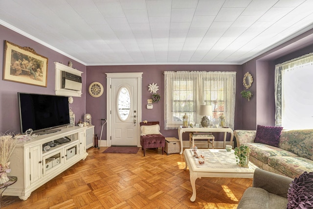 95-01 72nd Ave, Forest Hills, NY 11375 - living area with ornamental molding and a wall unit AC