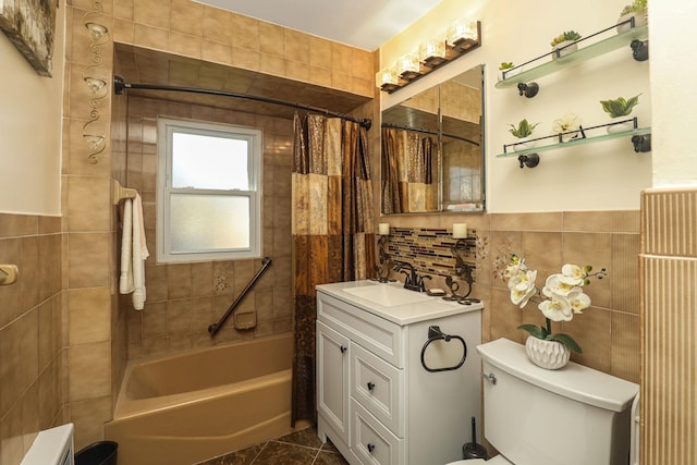 95-01 72nd Ave, Forest Hills, NY 11375 - full bath with tile walls, toilet, shower / bath combo, and vanity