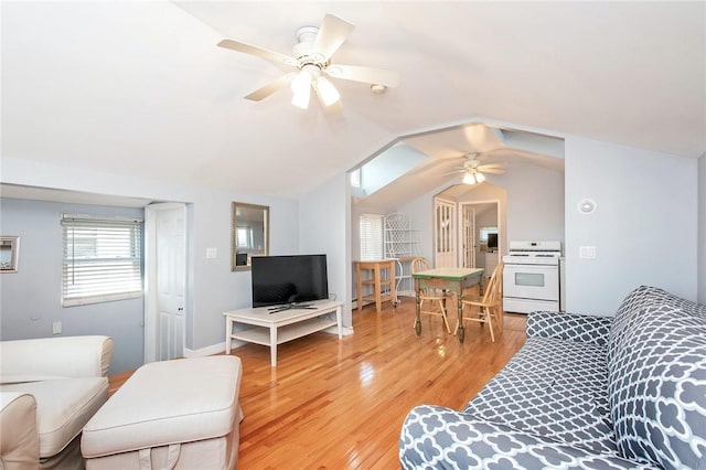 25B Edgewater Park Unit 25B, Bronx, NY 10465 - living area with ceiling fan, light wood-style floors, and vaulted ceiling