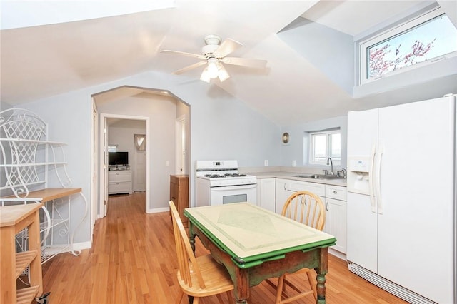 25B Edgewater Park Unit 25B, Bronx, NY 10465 - kitchen with white appliances, a sink, a ceiling fan, light countertops, and white cabinets