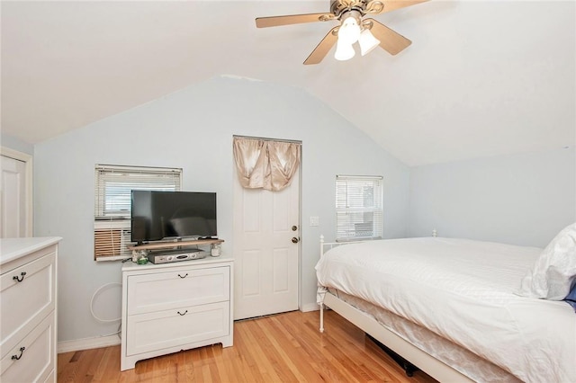 25B Edgewater Park Unit 25B, Bronx, NY 10465 - bedroom featuring light wood-style flooring, lofted ceiling, ceiling fan, and baseboards