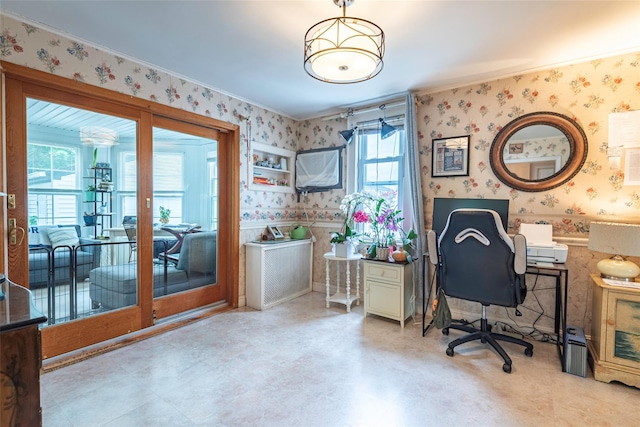 103 Fairfield Ave, Mineola, NY 11501 - office area with wallpapered walls and ornamental molding