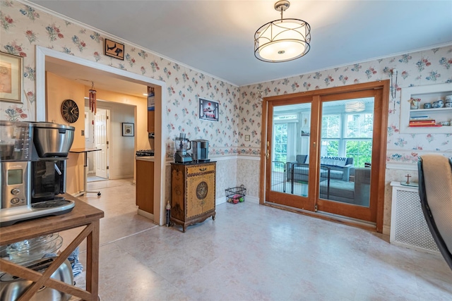 103 Fairfield Ave, Mineola, NY 11501 - dining space featuring wallpapered walls, crown molding, and baseboards