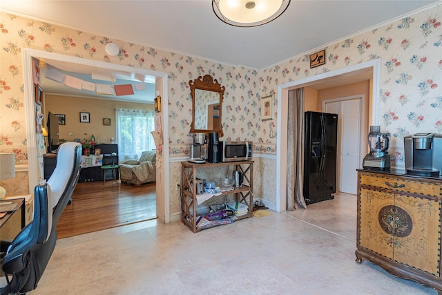 103 Fairfield Ave, Mineola, NY 11501 - hallway featuring wallpapered walls, crown molding, a desk, and light flooring